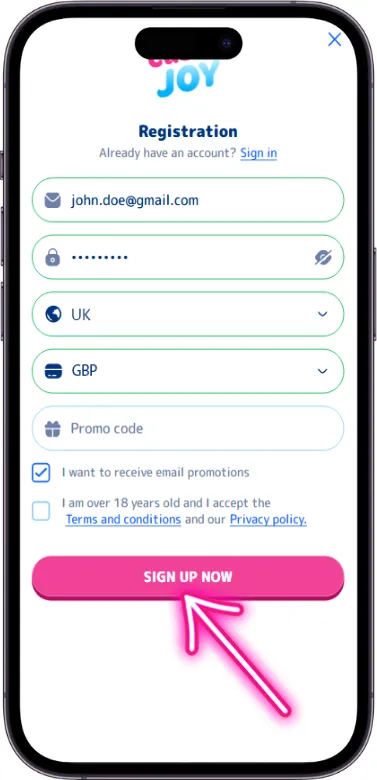 Casino Joy Sign Up Button