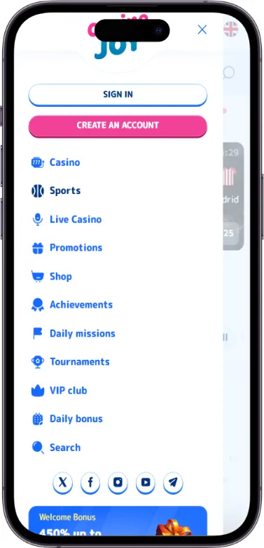 CasinoJoy menu