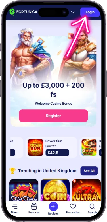 fortunica Login button
