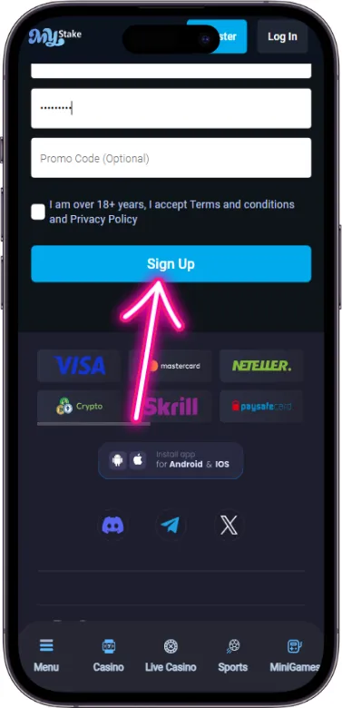 MyStake Casino complete registration