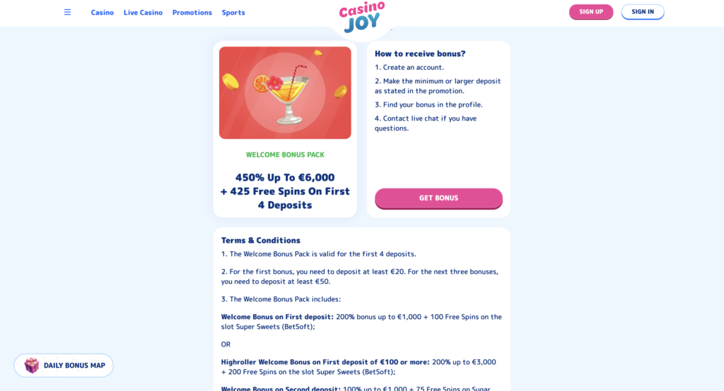 welcome bonus joy casino